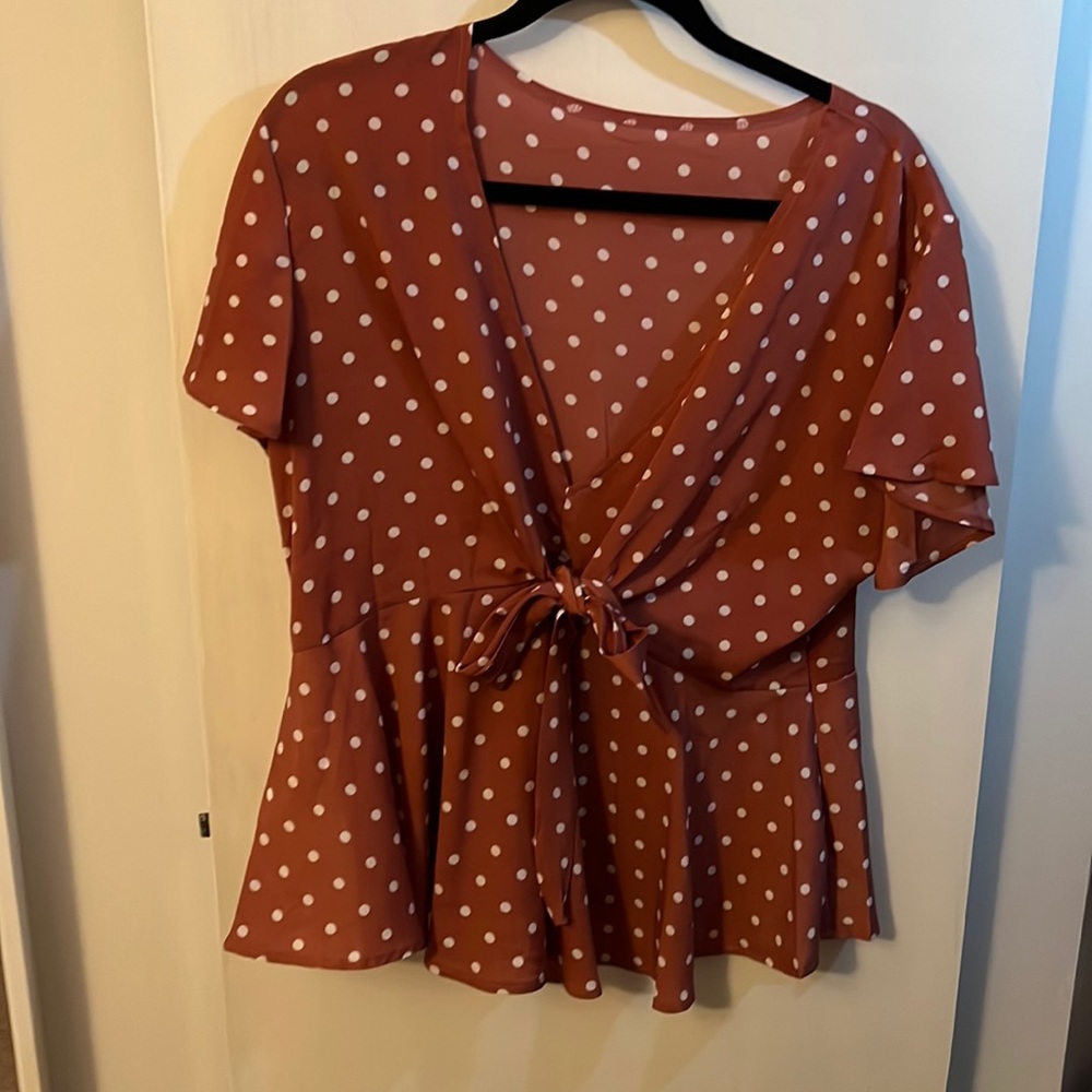 PINK POLKA DOT BLOUSE, size 1X